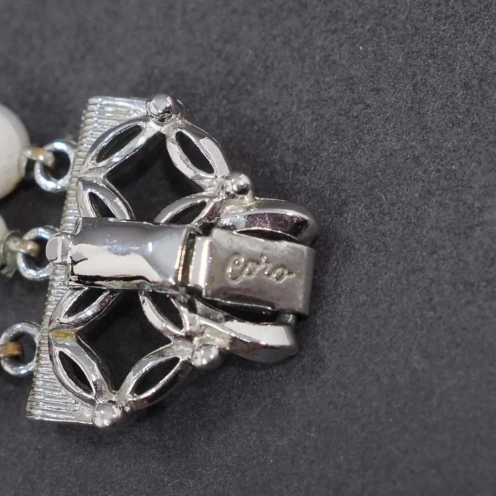 Vintage Coro Triple Strand Faux Baroque Pearl Bead Bracelet Silver Tone MCM